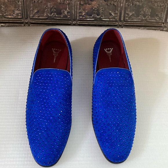 Velvet Rhinestone Designer Dress Loafers Slip On Classic Tuxedo Dress Shoes - Picture 4 of 11
